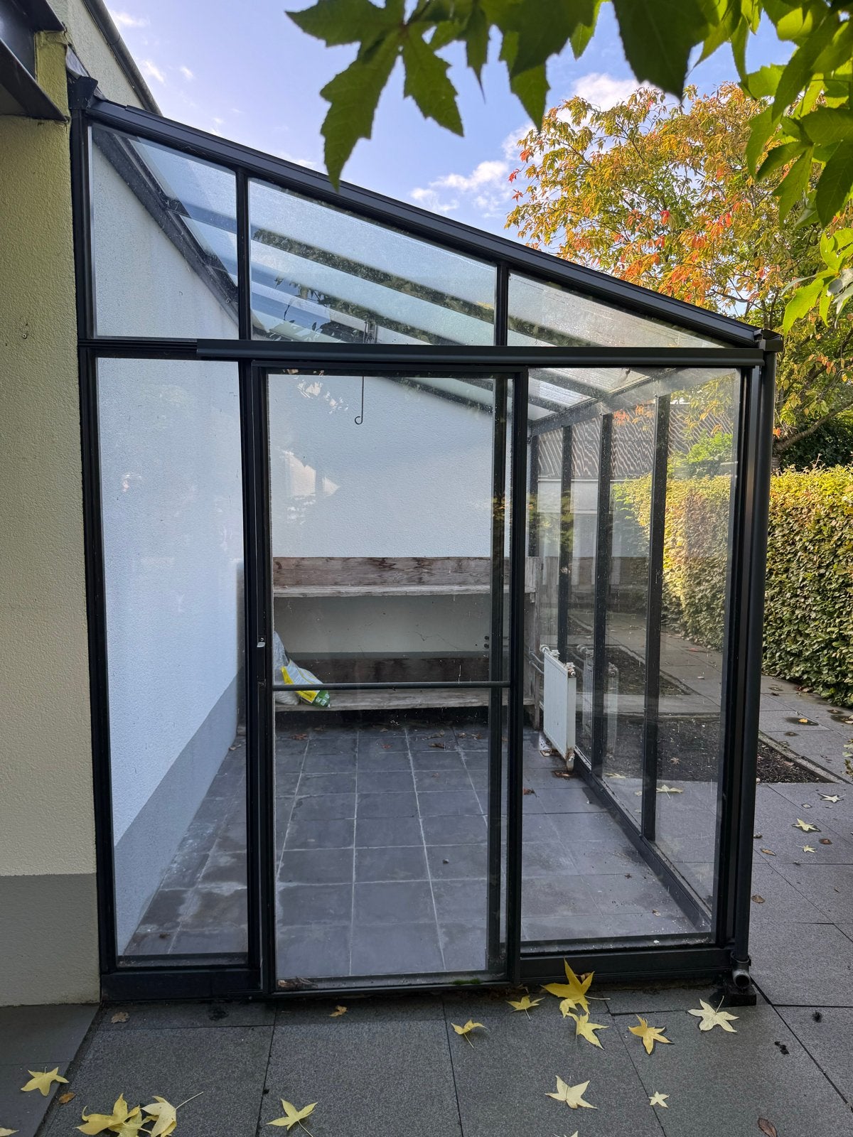 Muurkas met aluminium frame en glazen panelen, Ophalen, Gebruikt, Muurkas, Glas