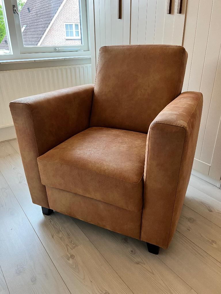 Fauteuil Cognac leer, Huis en Inrichting, Fauteuils, Ophalen, Gebruikt, 50 tot 75 cm, Leer