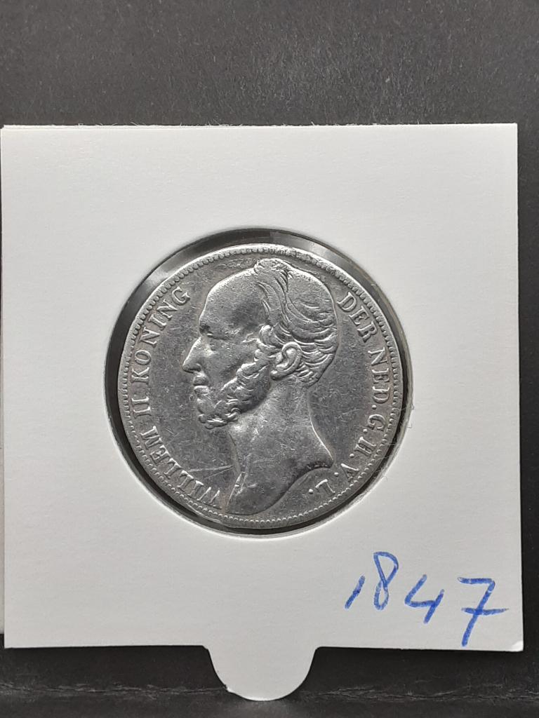 1 gulden 1847 Koning Willem II, 1 gulden, Zilver, Ophalen of Verzenden, Losse munt