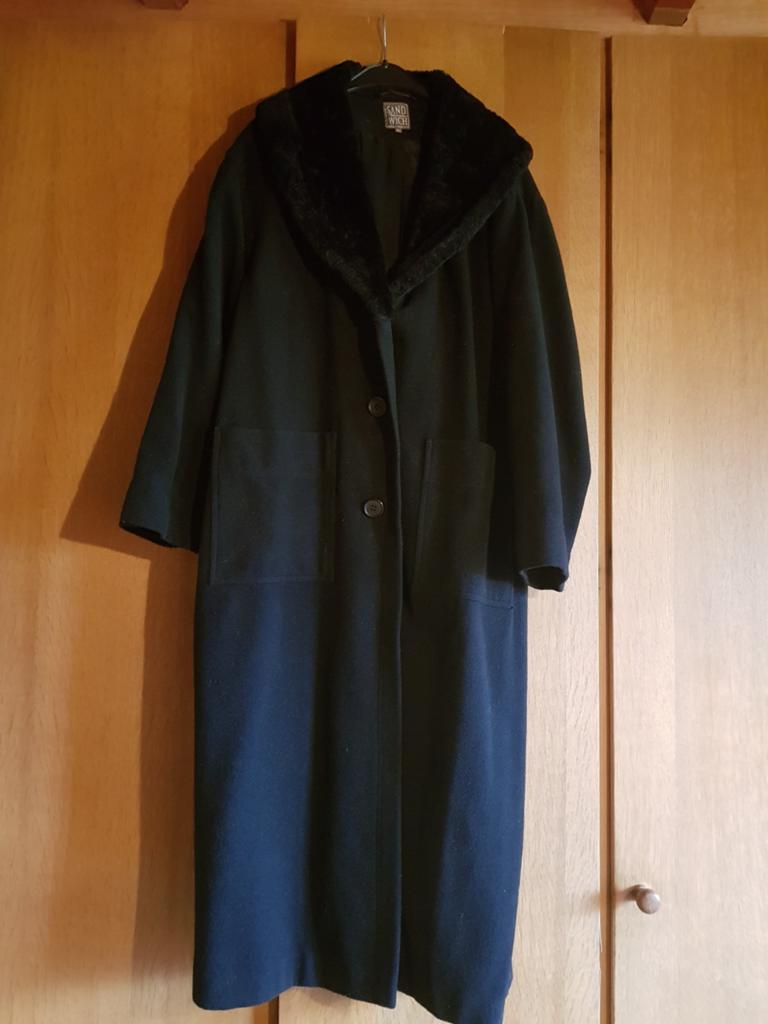 Lange zwarte wollen mantel Sandwich (65% Wol) – maat XL, Sandwich, Ophalen of Verzenden, Maat 46/48 (XL) of groter, Zwart