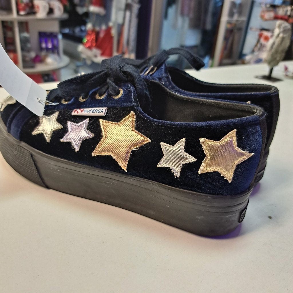 Superga plateau blauw velvet sneakers met sterren 38 47849, Blauw, ., Ophalen of Verzenden, Superga