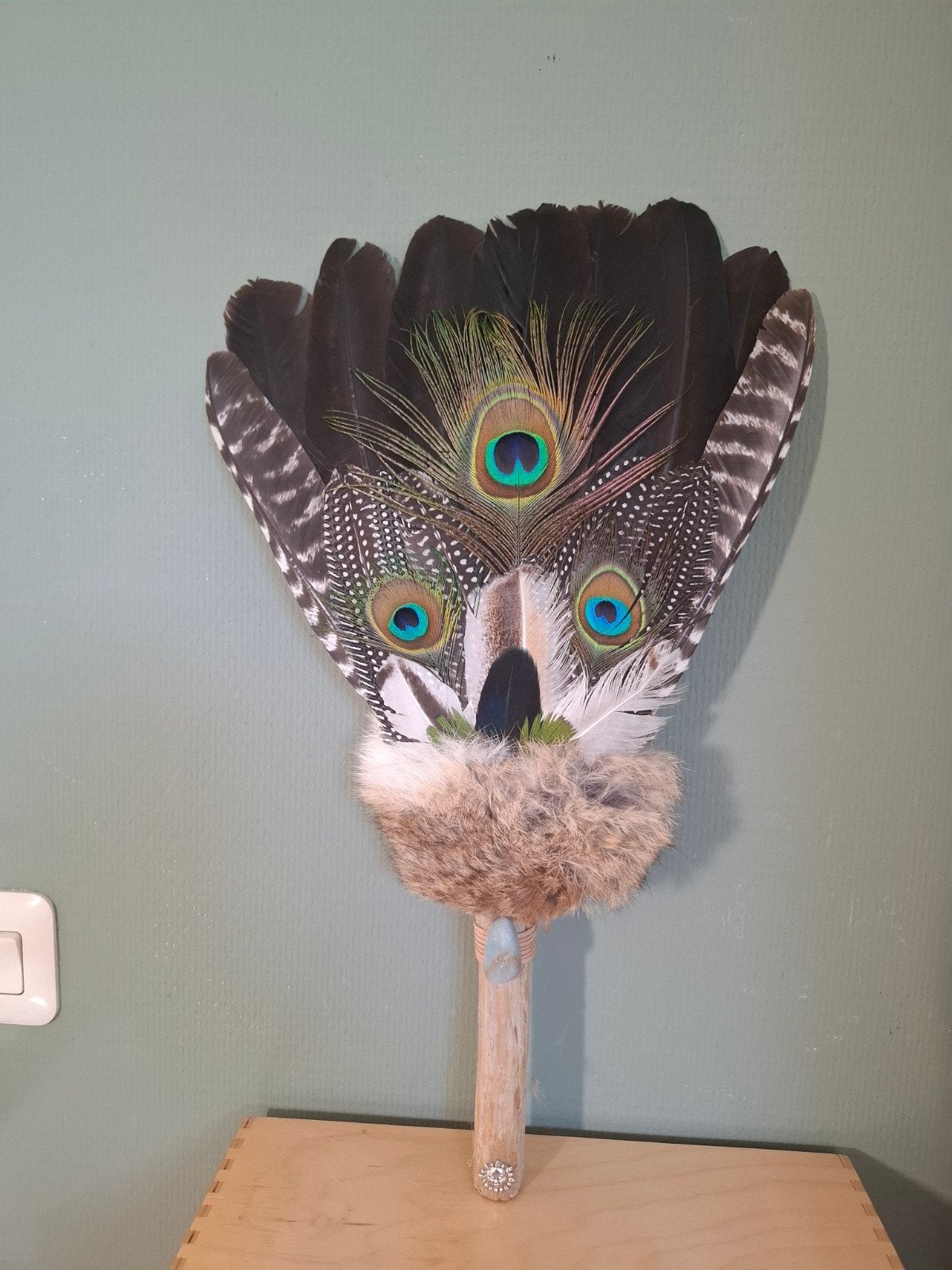 smudge feather fan, veren waaier, sjamaan stok, Ophalen of Verzenden