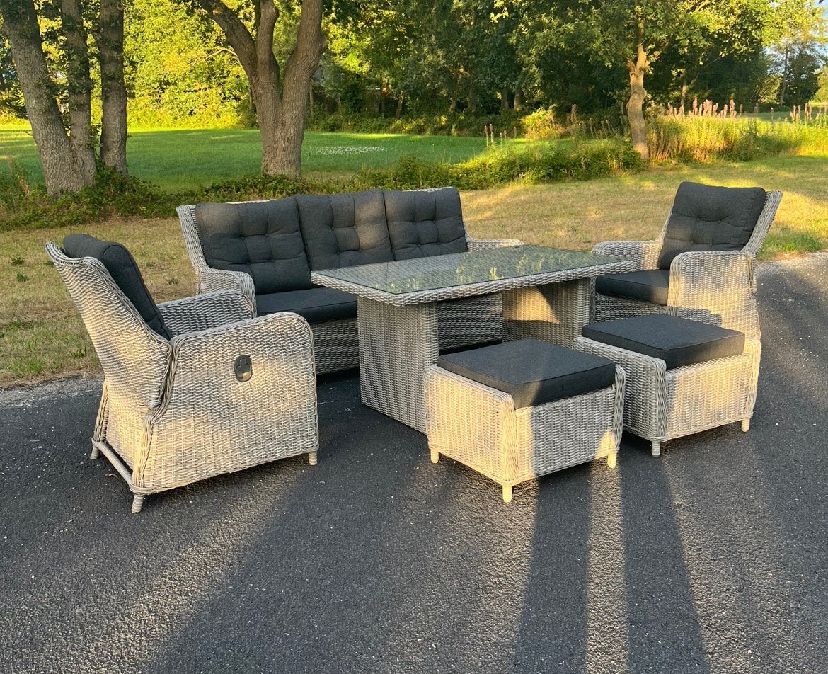 Prachtige Luxe Loungeset , Diningset verstelbare rugleuning, Ophalen of Verzenden, Zo goed als nieuw, Wicker, Bank