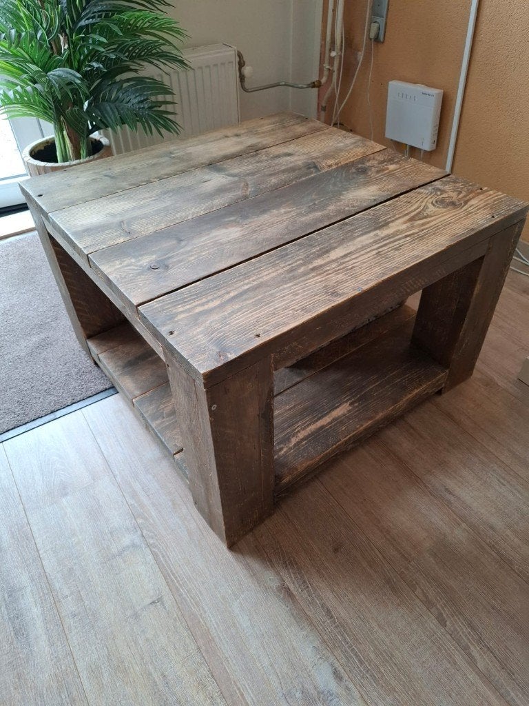 Salon tafel, Ophalen, Eikenhout, 50 tot 100 cm, Vierkant