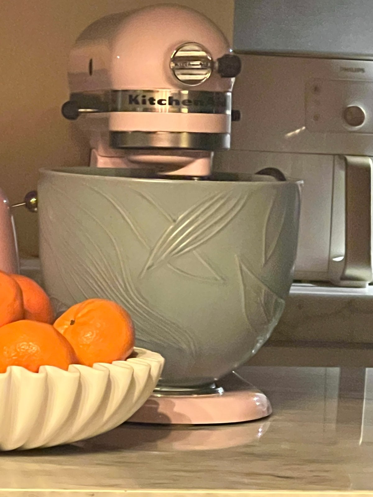KitchenAid keramische mengkom 4,7 L - Spring Leaves, Huis en Inrichting, Ophalen of Verzenden, Zo goed als nieuw, Steen/keramiek