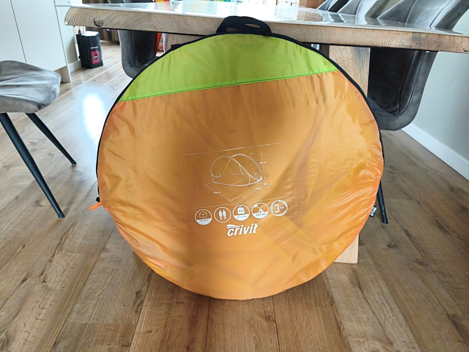 Crivit Pop-up Strandtent - oranje/groen, Caravans en Kamperen, Ophalen of Verzenden