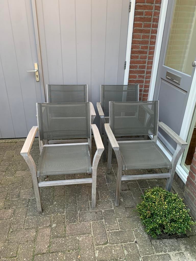 4 stuks solide Royal Botania tuinstoelen teak, Ophalen, 4 zitplaatsen, Gebruikt, Teakhout