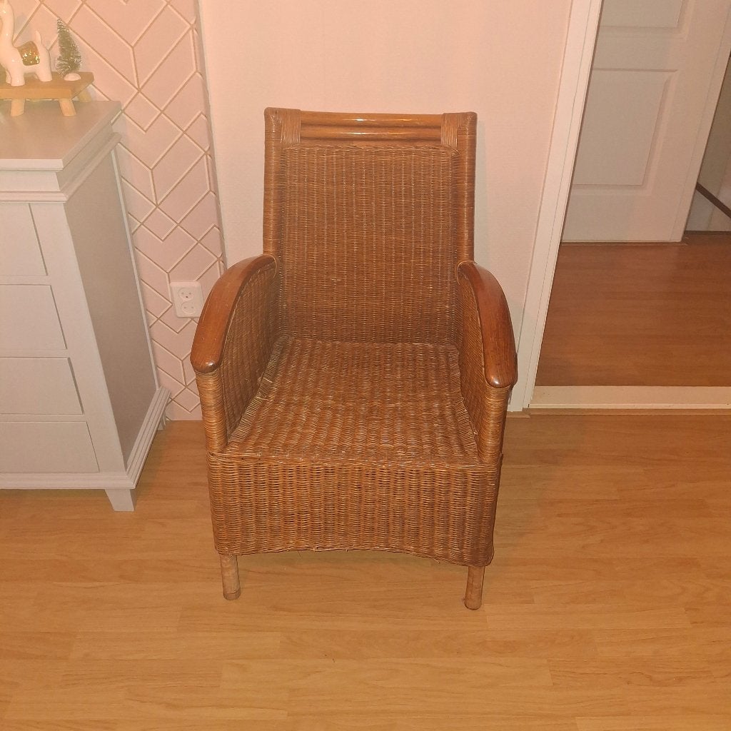 Rotan stoel met houten armleuningen, Ophalen, Gebruikt, Twee, Bohemian, Klassiek