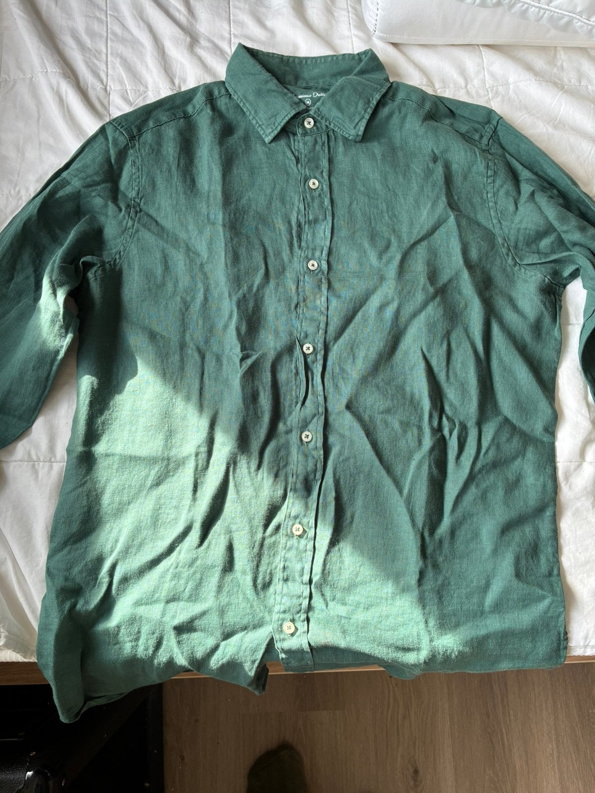 Linnen herenoverhemd Massimo Dutti maat M, Verzenden, Zo goed als nieuw, Groen, Halswijdte 39/40 (M)