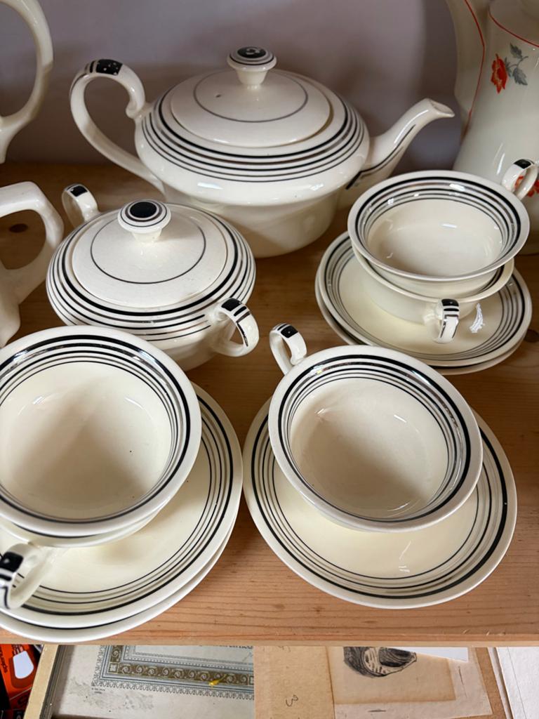Vintage theeservies met zwarte strepen, Ophalen of Verzenden