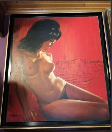 vintage naakt originele Charlie Delhauteur schilderij, Ophalen, Huis en Inrichting