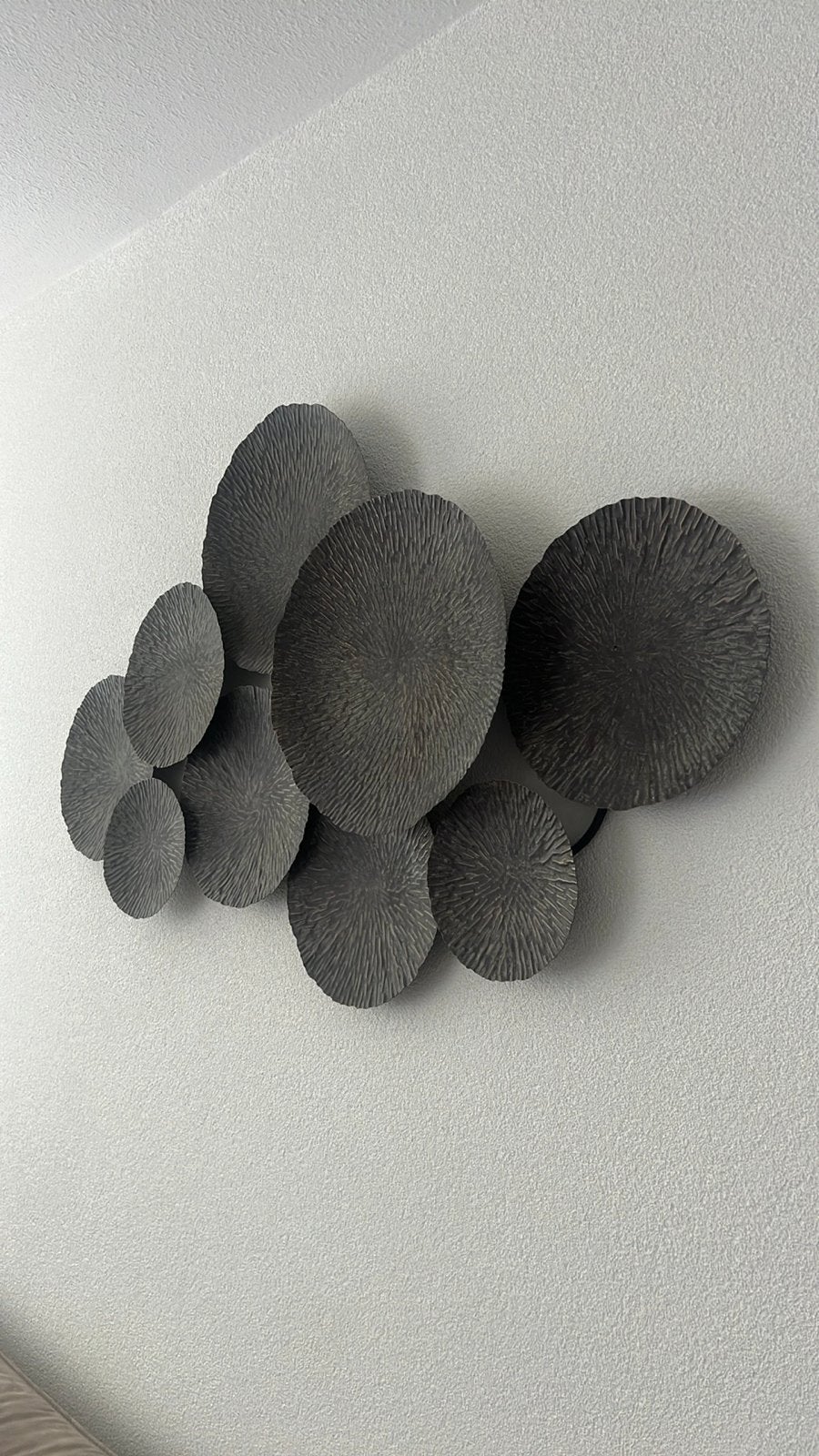 Moderne metalen wanddecoratie - 3D cirkels, Metaal, Wandsculptuur, Zwart, Ophalen of Verzenden