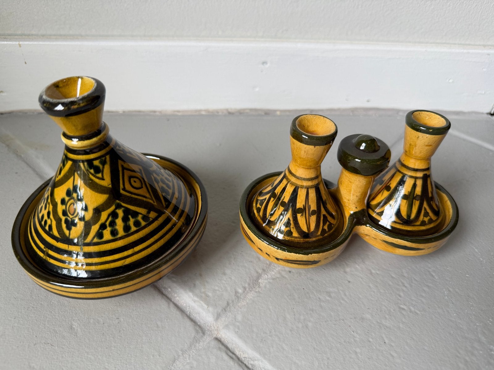 Mini Tajine en Kruidenpotje Set - Geel/Zwart, Verzenden