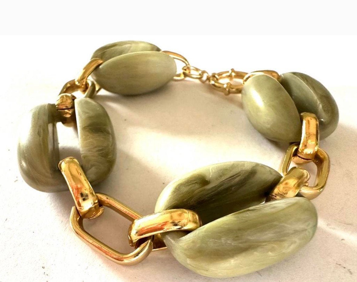 Vintage kunststof schakel armband, Verzenden, Gebruikt, Overige kleuren, Kunststof of Plastic