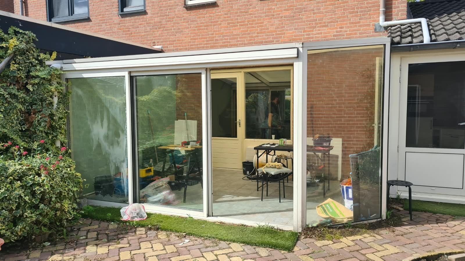 Dubbelglas serre met schuifpui - Zelf demonteren, Overige typen, Zo goed als nieuw, Dubbelglas, 160 cm of meer