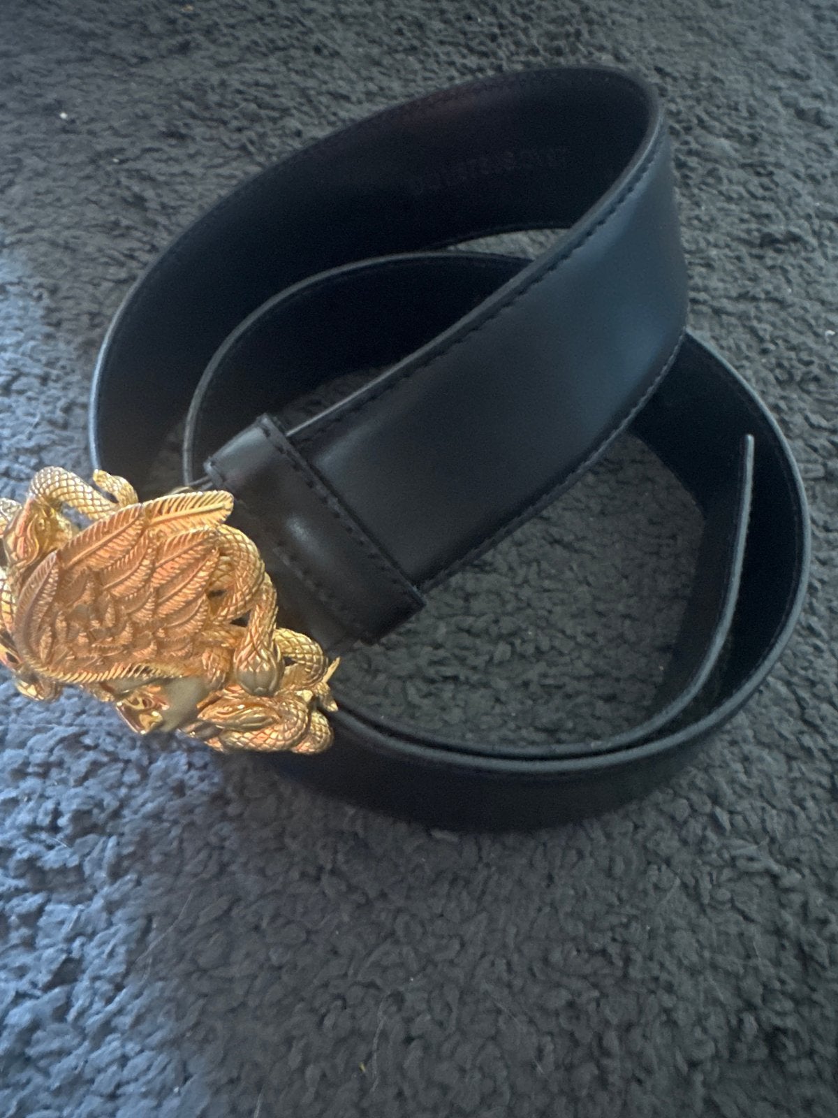 Versace Medusa Riem Zwart Leer Goudkleurige Gesp 85/34, Ophalen of Verzenden, Gedragen, Zwart, Echt leder