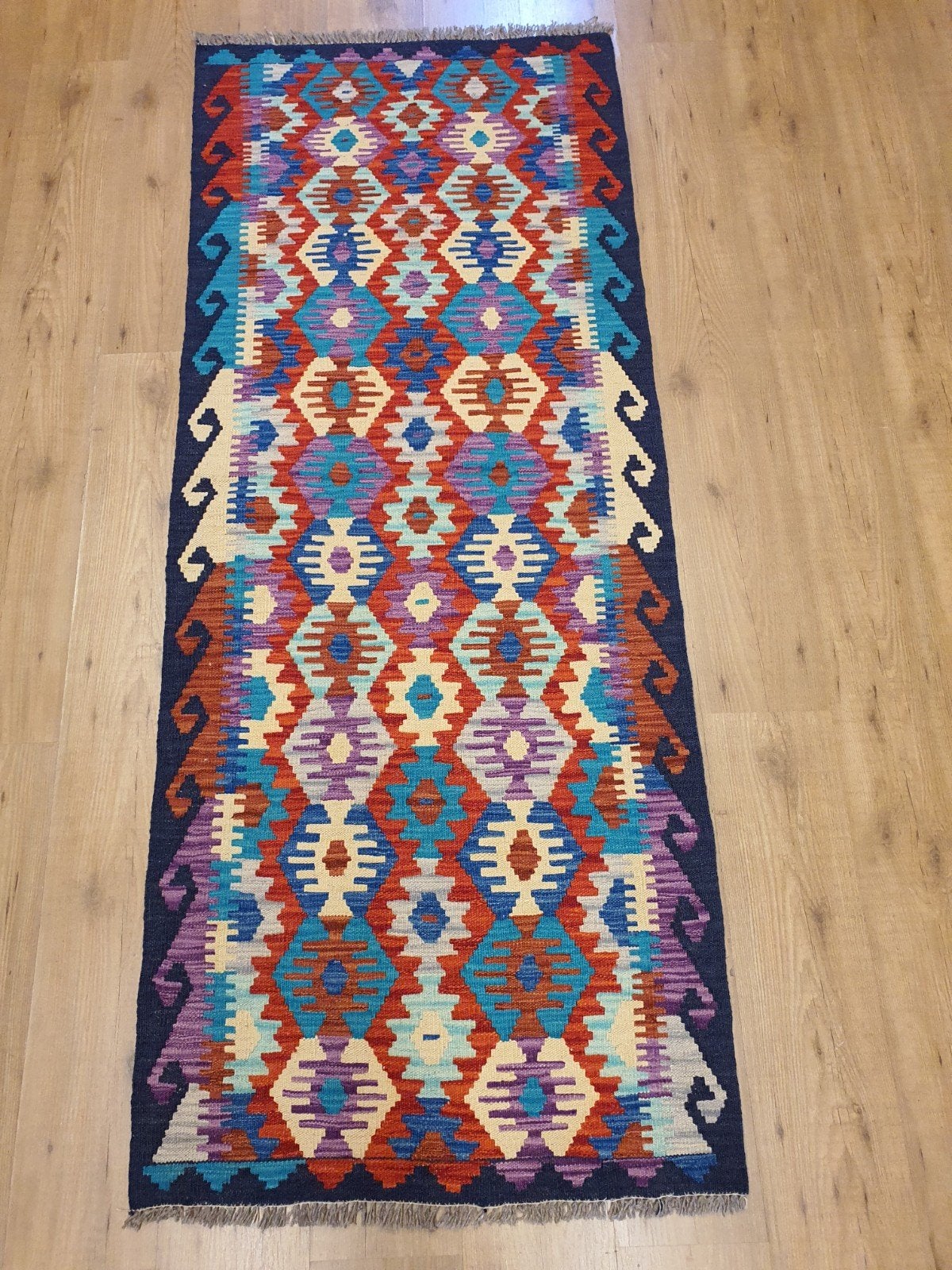 Handgeweven oosterse kelim 202x82
Nieuw on, Info@SlatsAntiek.nl, Blauw, Vof Slats Antiek, Kelim
