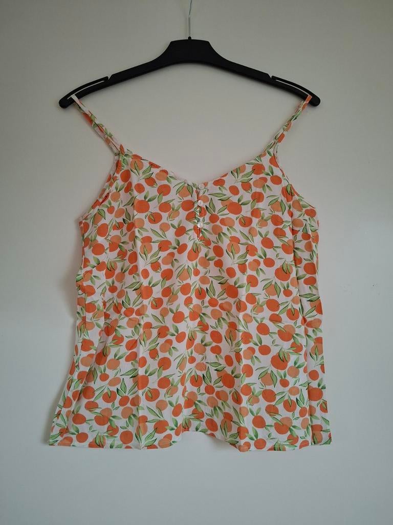 Spaghettitop sinaasappels | maat M | Pieces | 100% viscose, Maat 38/40 (M), Overige kleuren, Ophalen of Verzenden, Zo goed als nieuw