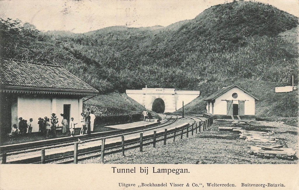 JP417 Ned Indie Tunnel bij Lampegan Spoor Station 1910, Verzenden, Voor 1920, Gelopen, Drenthe