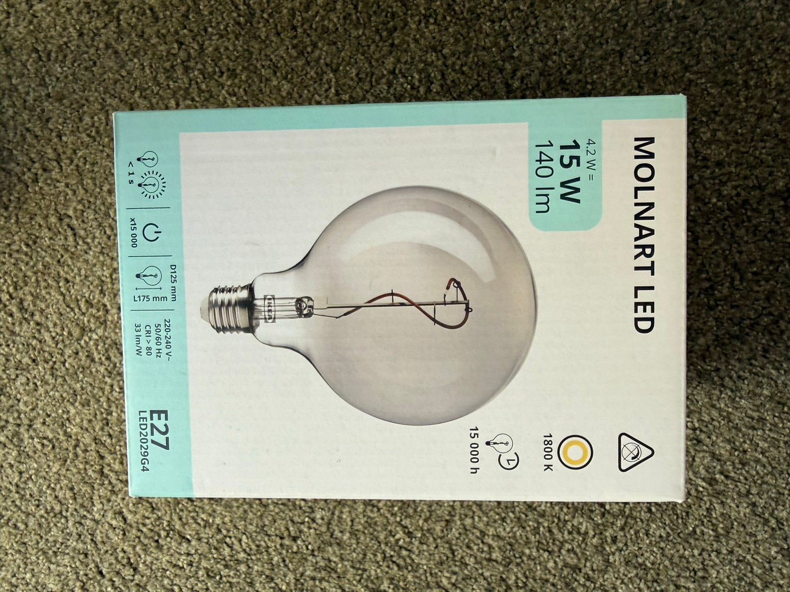 MOLNART LED E27 Grote Bol Lamp 4.2W (15W equivalent), Led-lamp, Nieuw, Overige merken, Warm wit