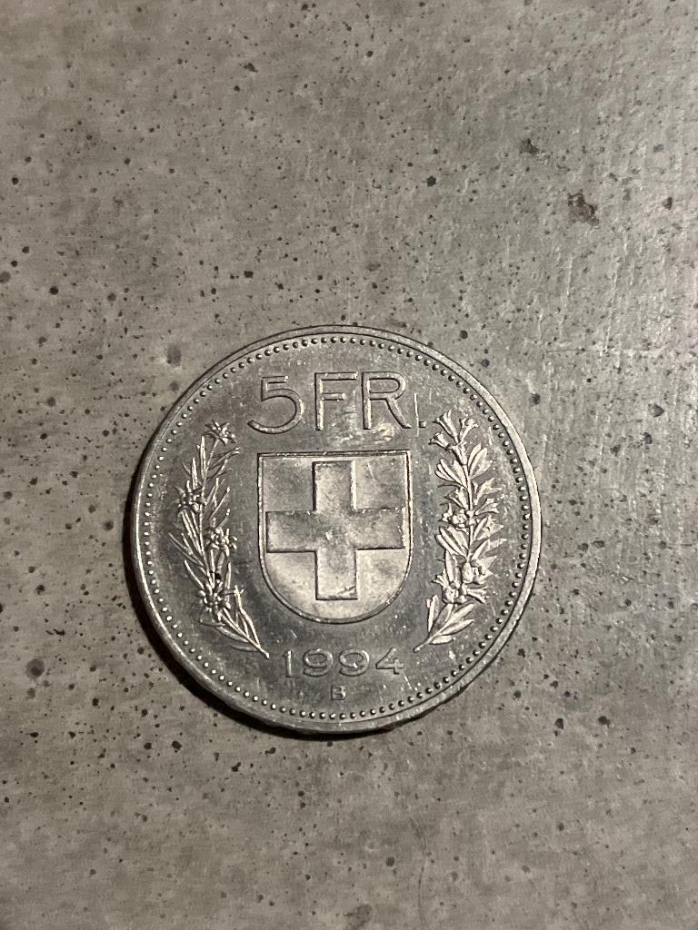 Zwitserse 5 Frank 1994 B, Ophalen of Verzenden, Overige landen, Losse munt