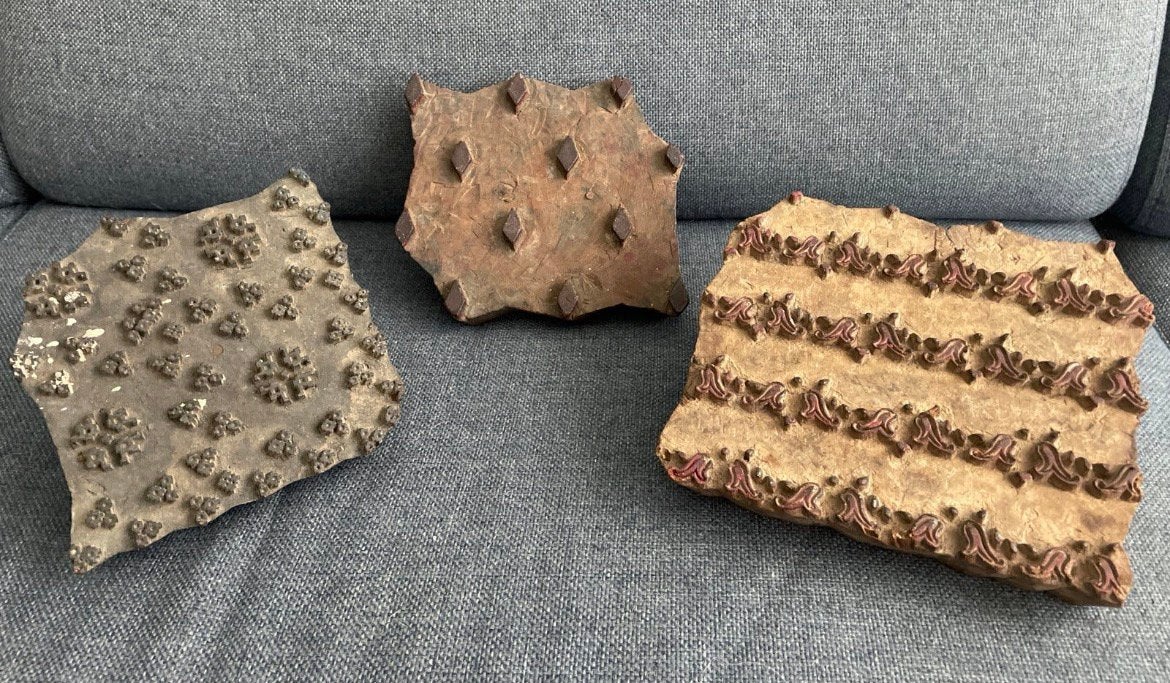 Set van 3 Houten Textiel Stempels / Blokdrukken India, Ophalen of Verzenden, Gebruikt, Houten stempel