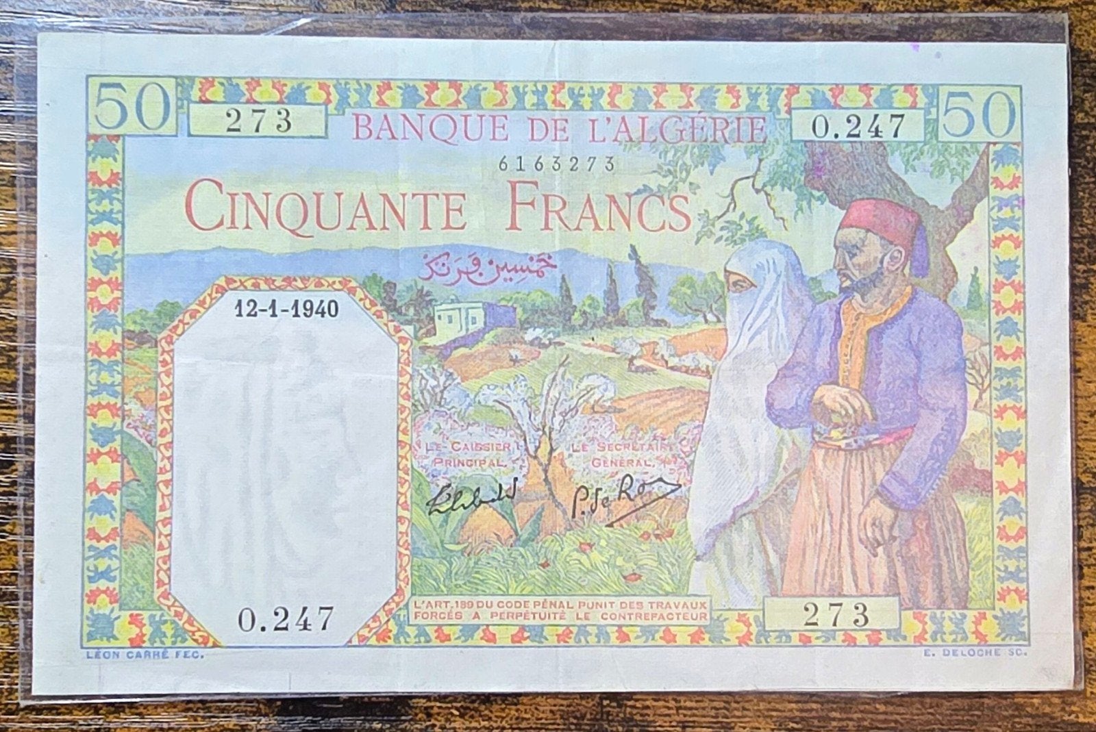Algerije 50 Francs 1940 - Zeldzaam bankbilje UNCt, Postzegels en Munten, Bankbiljetten | Afrika, Ophalen of Verzenden