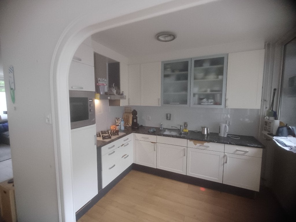 Keuken, Huis en Inrichting, Keuken | Complete keukens, Gebruikt, Hoekkeuken, Ophalen of Verzenden, Kunststof