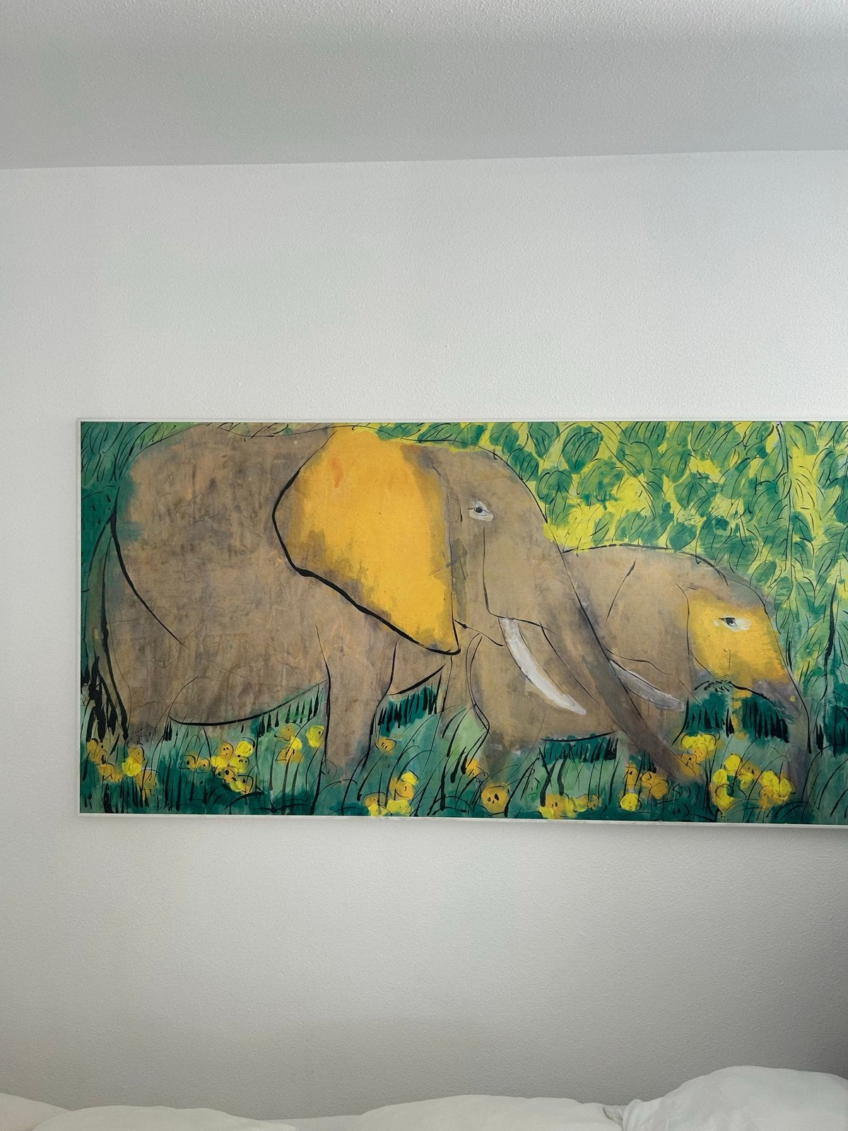 Schilderij met olifanten in weelderig groen (poster), Antiek en Kunst, Kunst | Schilderijen | Klassiek, Doek, Expressionistisch