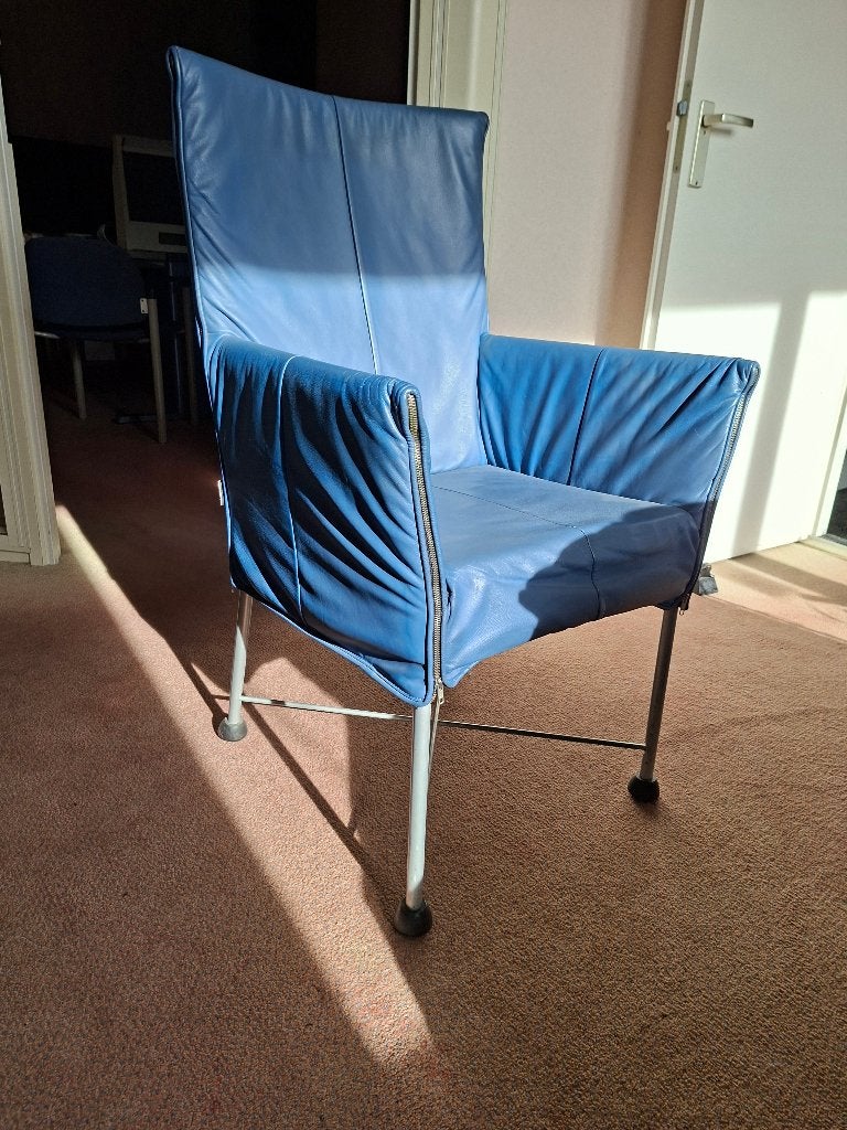 leren stoel, Ophalen, Gebruikt, Twee, Blauw