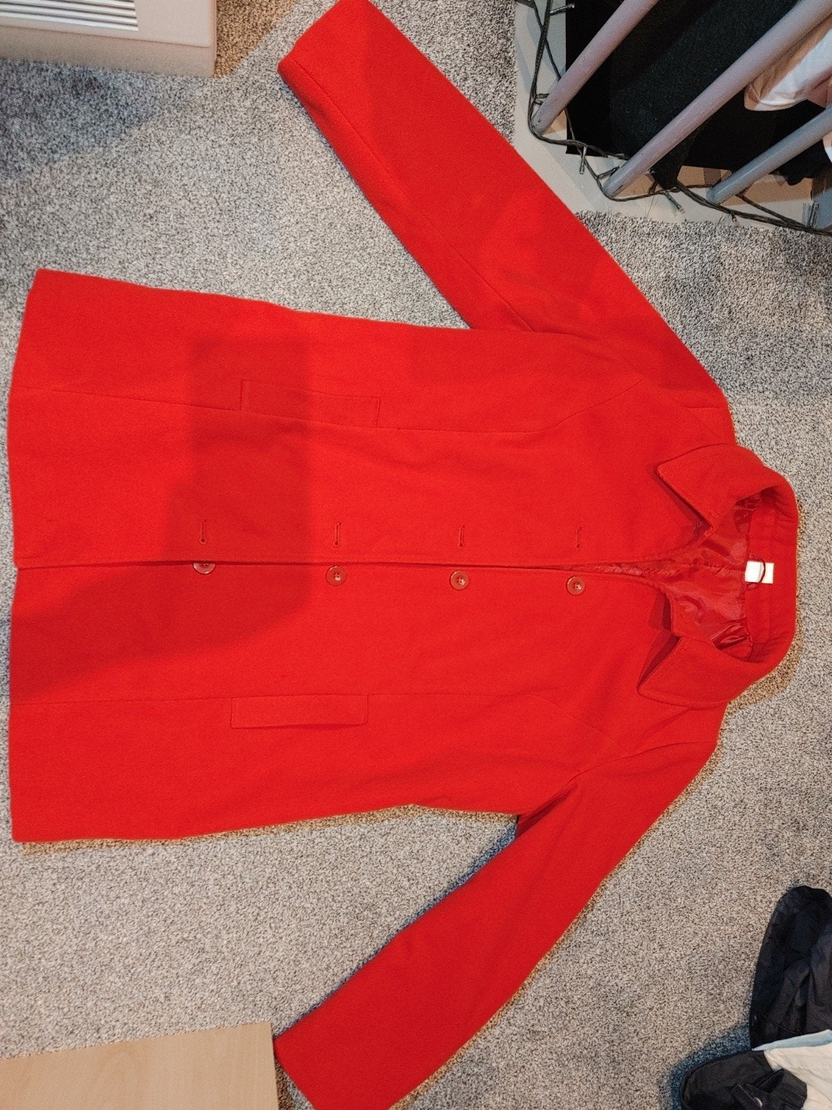 Lange vrouwenjas rood, Ophalen of Verzenden, Zo goed als nieuw, Maat 42/44 (L)