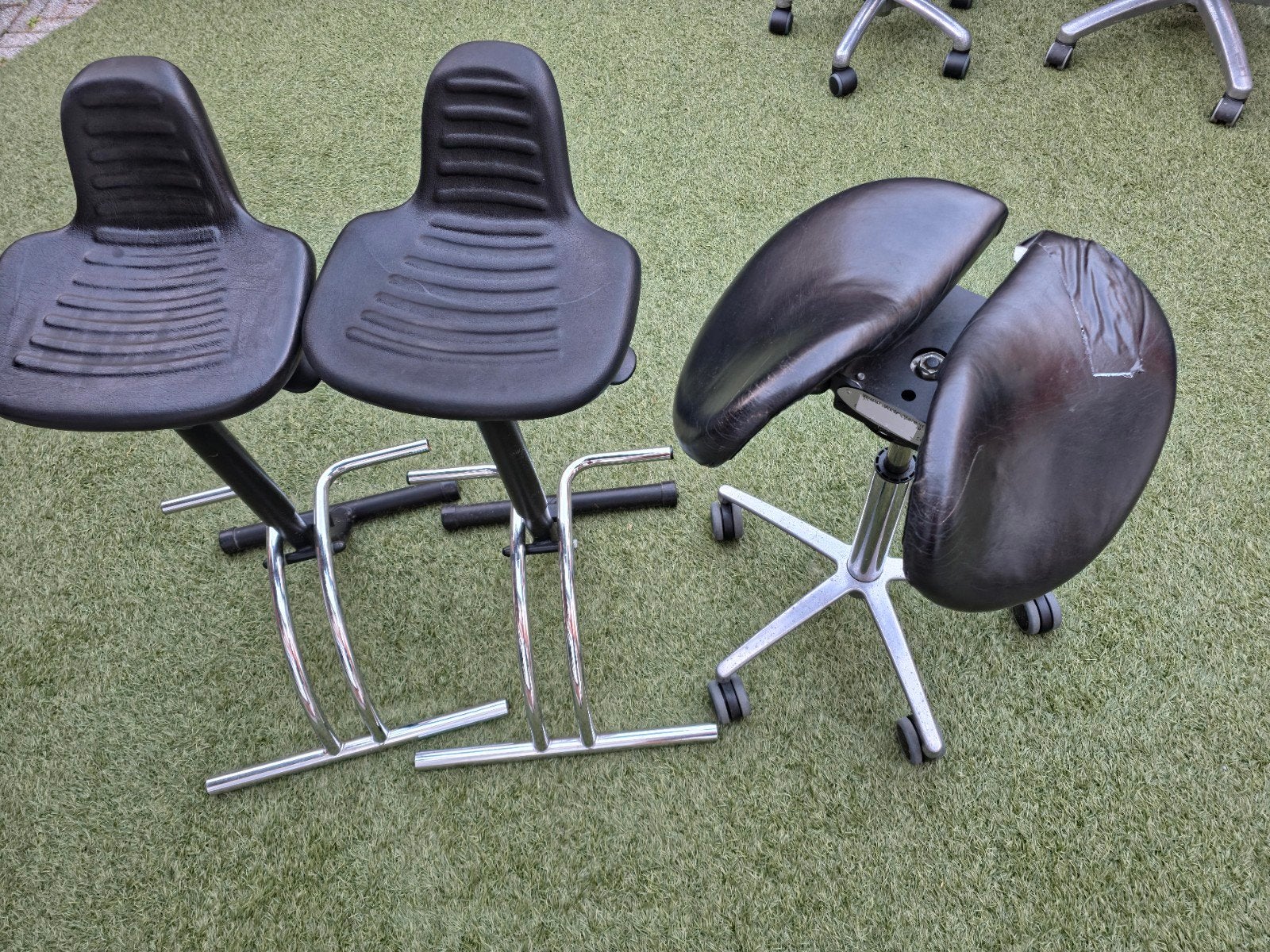 3 x Werkplaats stoelen werkplaatsstoel in hoogte verstelbaar, Ophalen, In hoogte verstelbaar, Hout