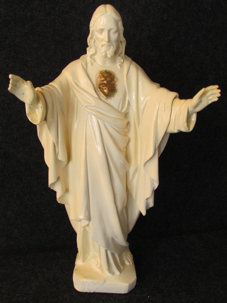 Vintage Heilig Hartbeeld Jezus, Verzamelen, Ophalen of Verzenden, Gebruikt, Beeld(je), Christendom | Katholiek