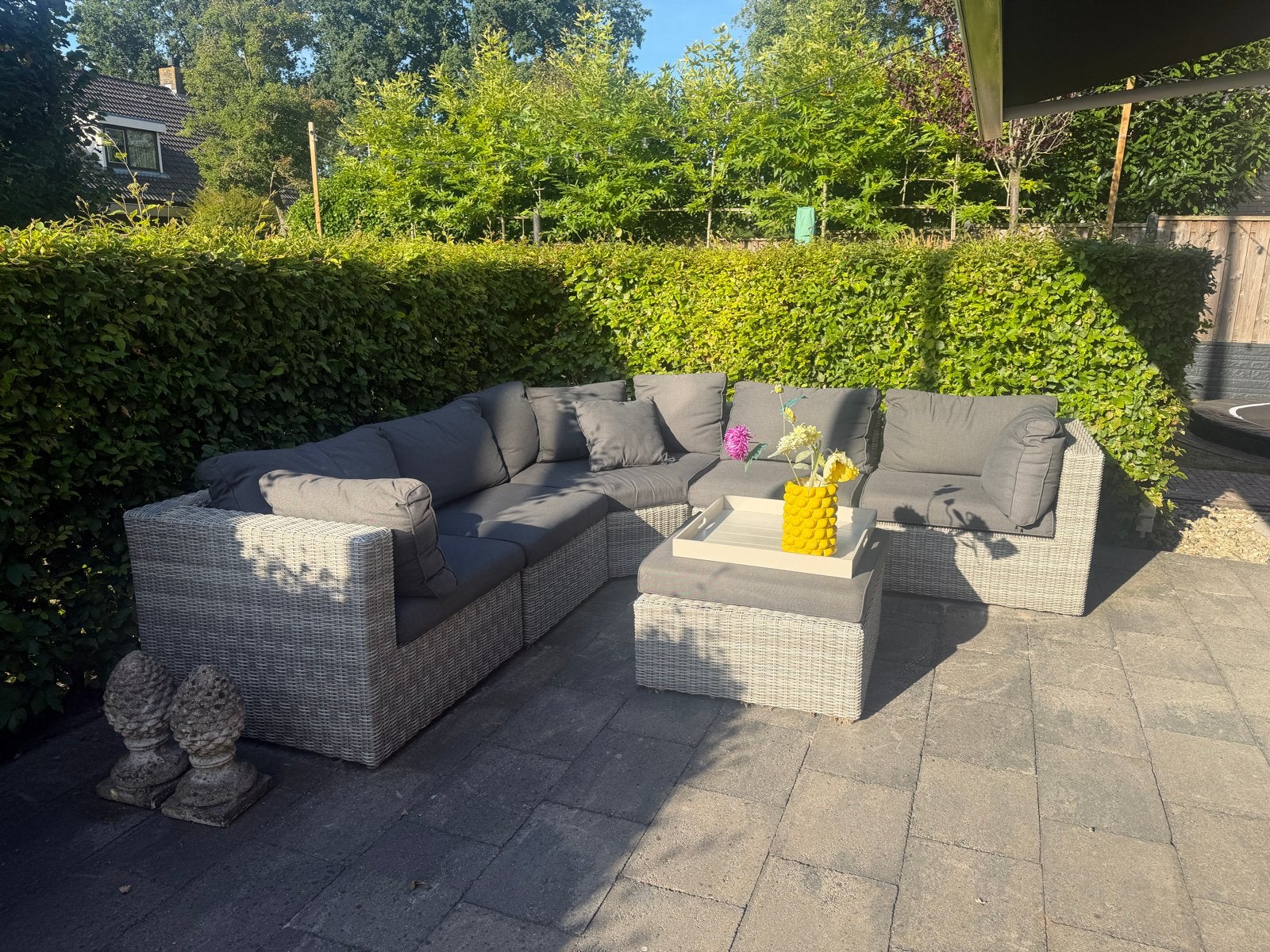 Degelijke loungeset met dik kunststof riet en nieuwe hoes, Tuin en Terras, Tuinsets en Loungesets, Ophalen, 5 zitplaatsen, Kunststof