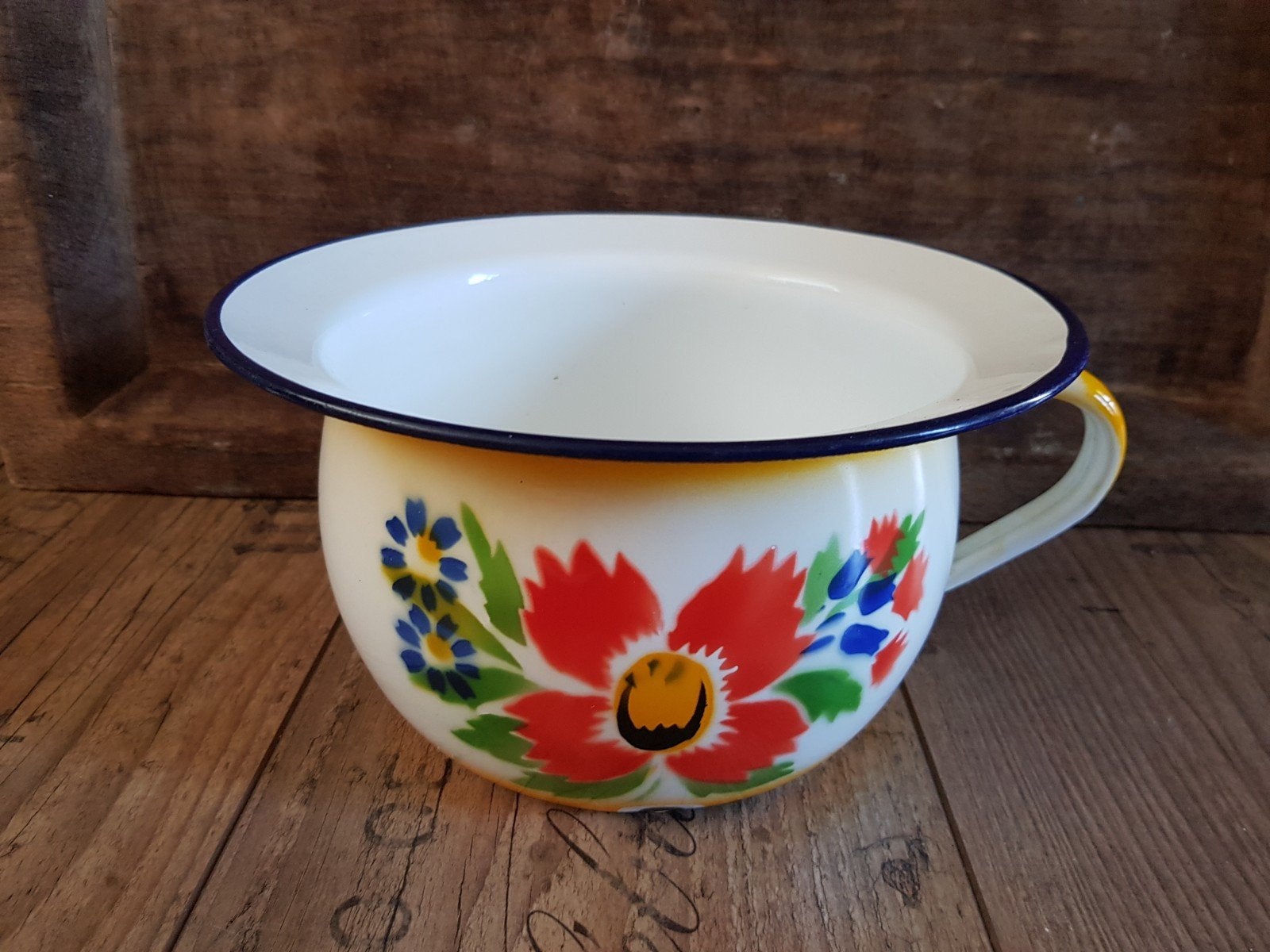 Emaille pispot / emaille schaal met bloemen, Ophalen of Verzenden
