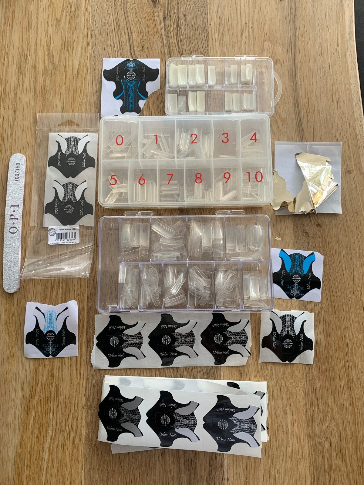 Nagelverlenging set: tips, sjablonen, vijl en bladgoud, Ophalen, Gebruikt, Overige typen