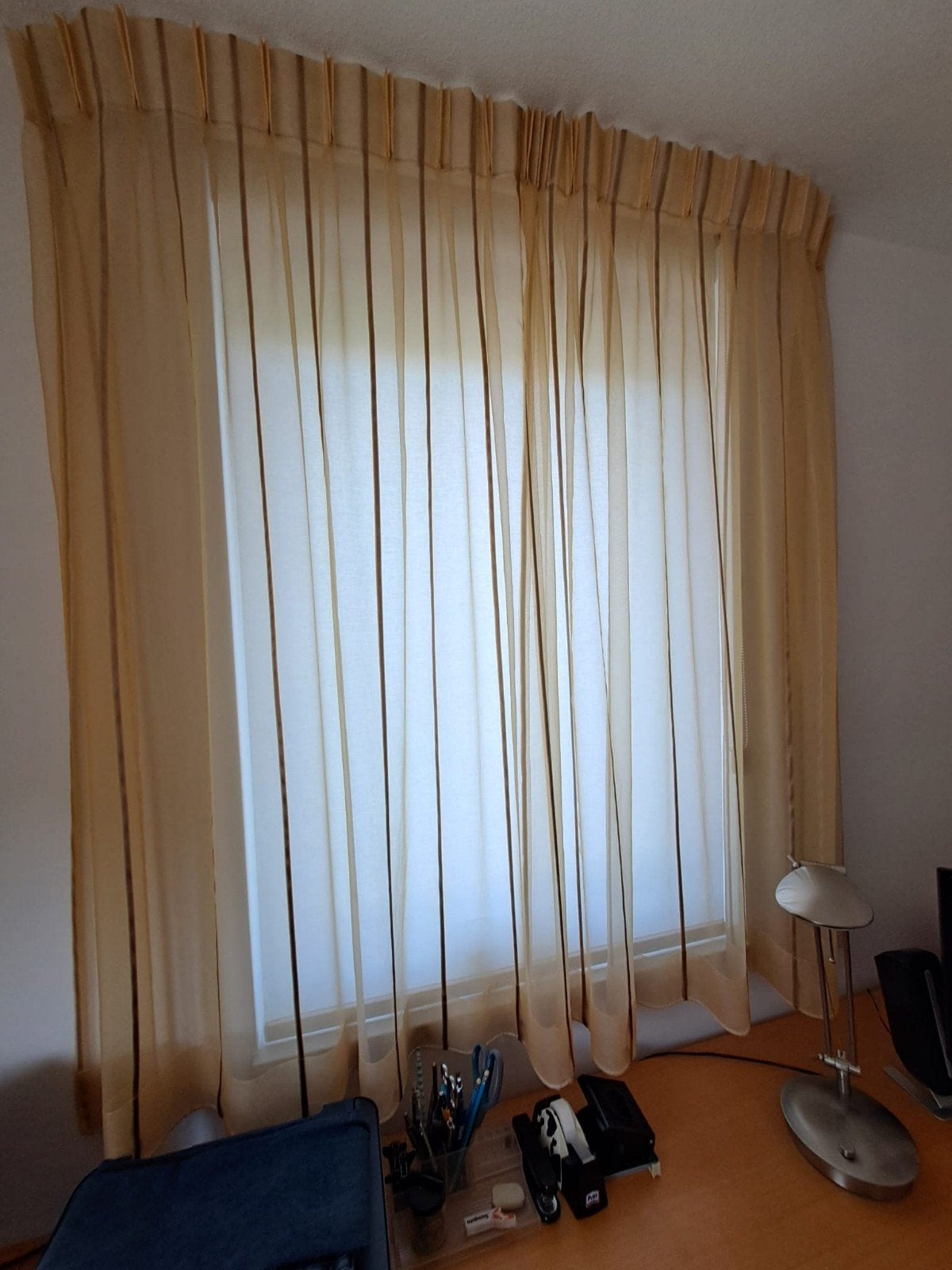 Inbetweengordijn organza incl haken, loodveter en rails, Huis en Inrichting, Gebruikt, 145 cm, Ophalen of Verzenden, Inbetween gordijn