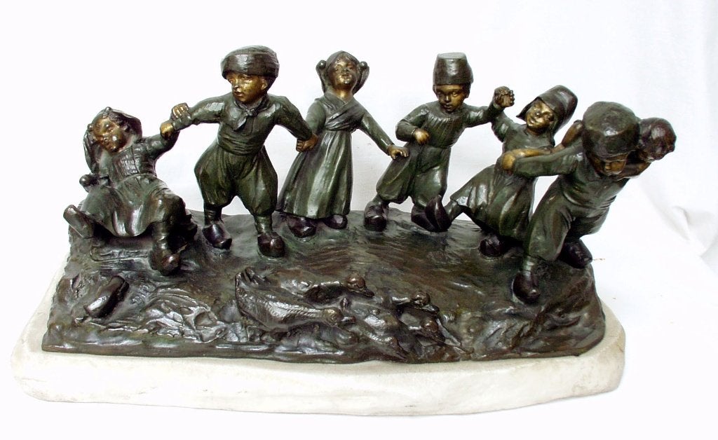 Georges Flamand - Bronzen Beeld., Groep mensen, Gemerkt, Ophalen of Verzenden, Brons