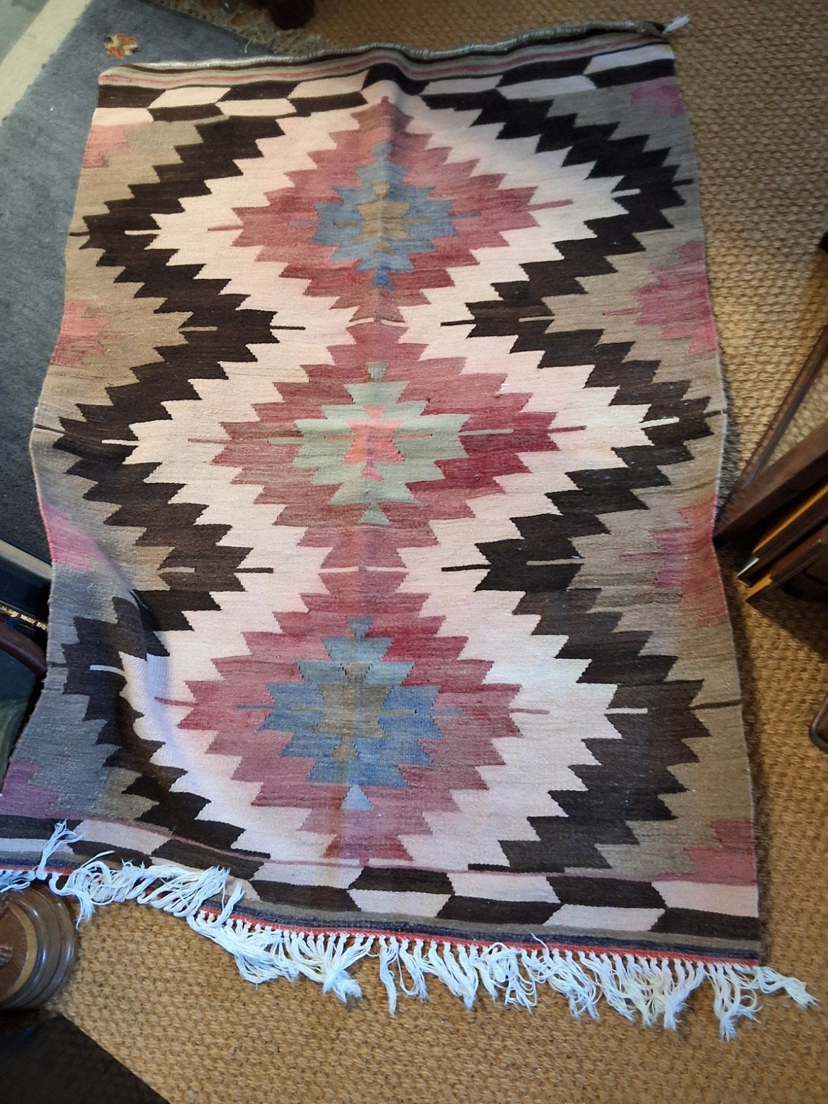 Antieke Kelim Vloerkleed 1.30 x 0.90 m - Fris & Rookvrij, Ophalen of Verzenden