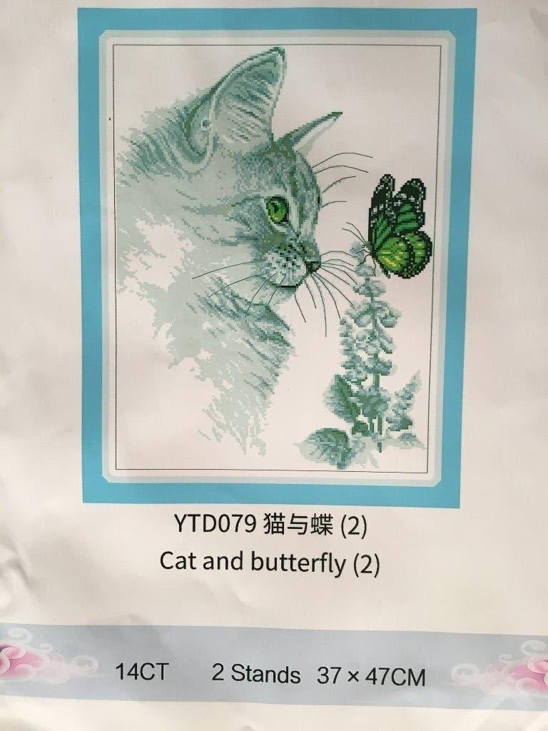 Borduurpakket compleet Kat en Vlinder 37 x 47cm, Ophalen of Verzenden, Nieuw, Borduurpakket