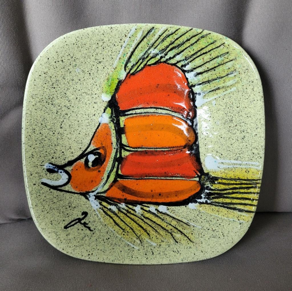 Vintage decoratief visbord uit de jaren 70, gesigneerd, Ophalen of Verzenden