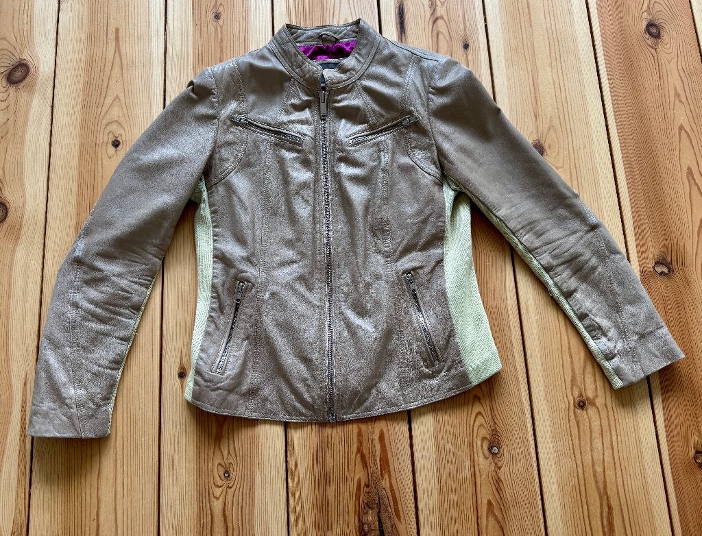 AIM leren jas - Bruin / Beige Leer - maat XL maat 42, Kleding | Dames, Beige, Maat 42/44 (L), Ophalen of Verzenden, Zo goed als nieuw