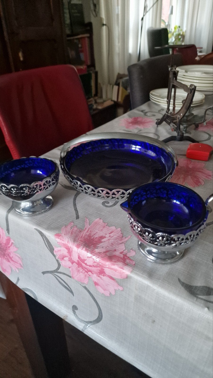 Vintage Kobaltblauw Set: Cace aal, Suikerschaal, Melkkannet, Ophalen of Verzenden