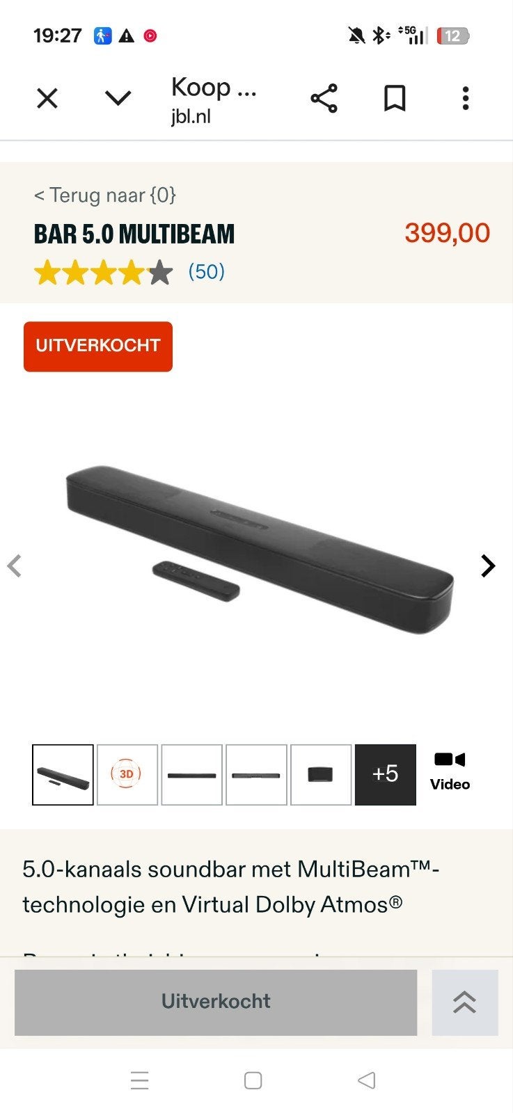 JBL Bar 5.0 MultiBeam Soundbar, Ophalen of Verzenden, Bluetooth