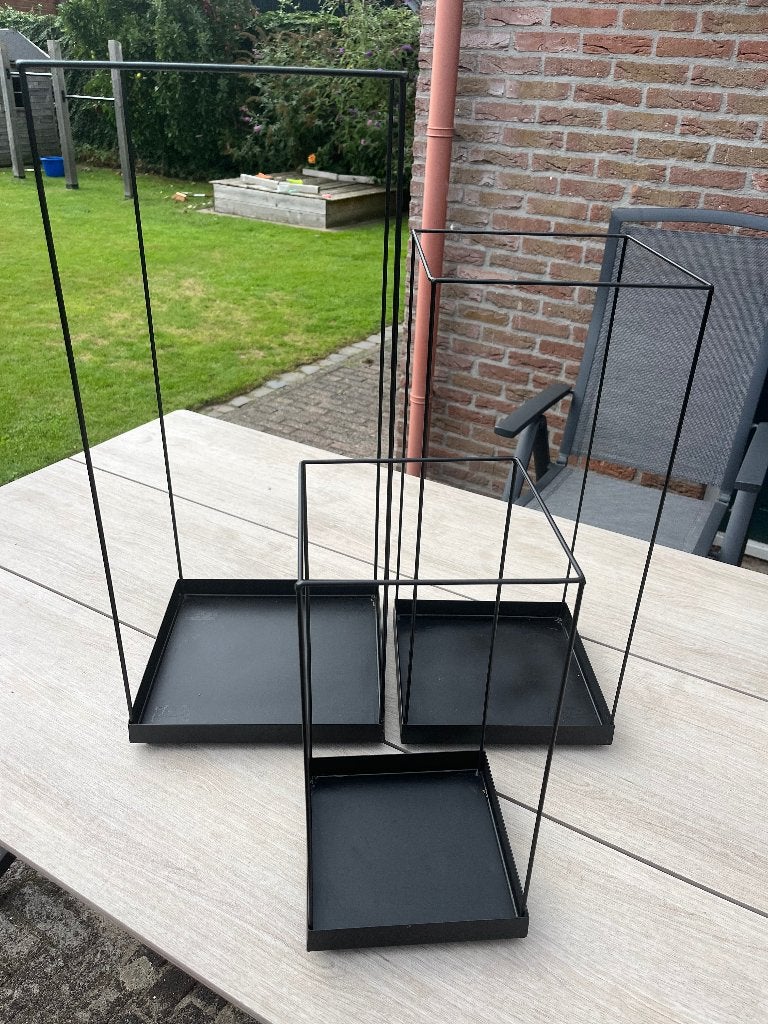 Set van drie windlichten, Ophalen, Windlicht, Zwart, Nieuw
