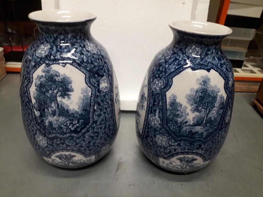 2 ANTIEKE BLAUWE VILLEROY & BOCH VAZEN in PERFECTE STAAT, Antiek en Kunst, Antiek | Keramiek en Aardewerk, Ophalen of Verzenden