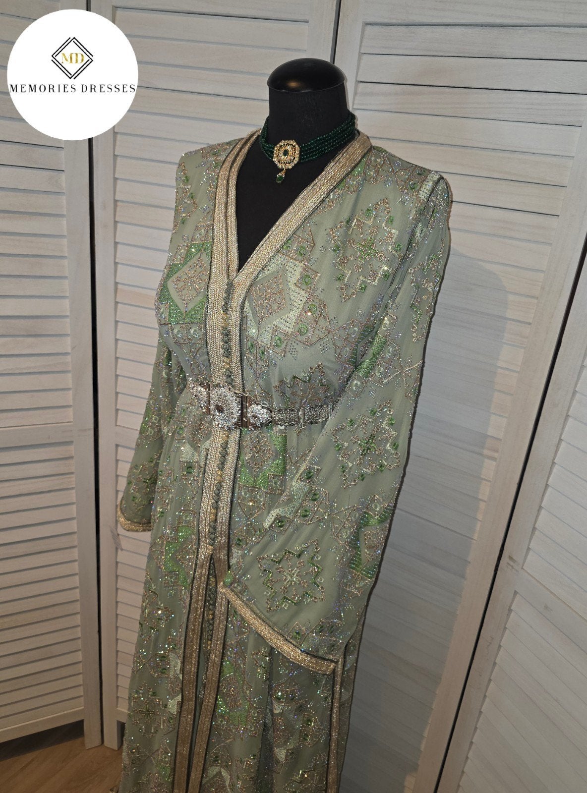 Takshita / Takchita / Lebsa sari prestige mint, Maat 38/40 (M), Overige typen, Blauw, Ophalen of Verzenden