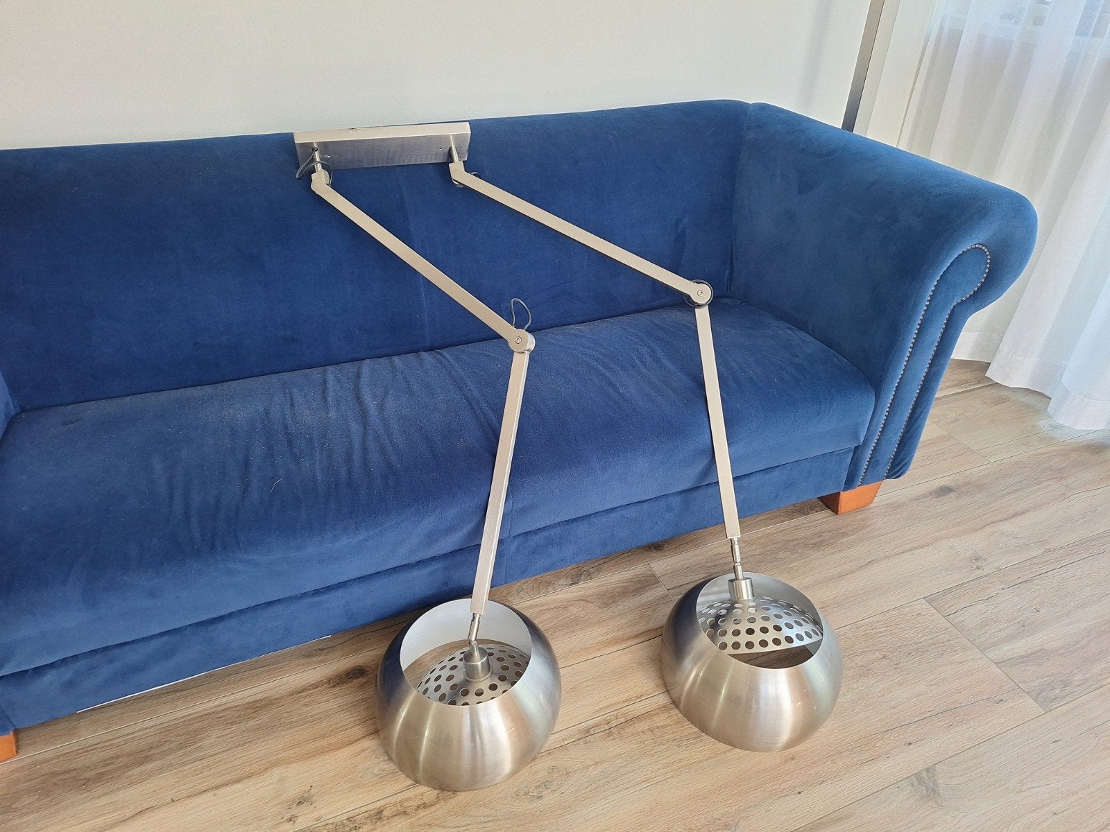 Dubbele rvs hanglamp met knikarmen, Ophalen, Zo goed als nieuw