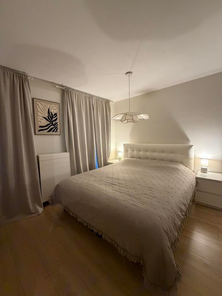 Echt leer: Goossens boxspring 180x200- Wegens verhuizing, Ophalen, Gebruikt, Wit, Tweepersoons