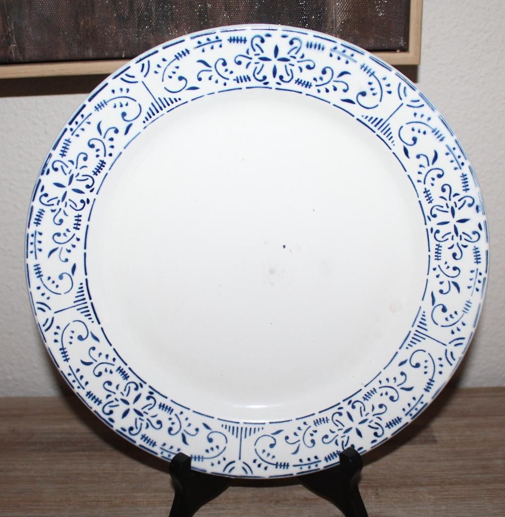 SALE antiek bordje met blauwe decorrand - Nimy, Ophalen of Verzenden